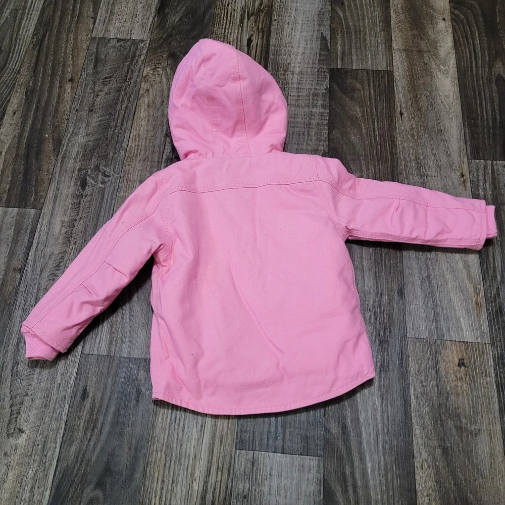 Carhartt Girls 3T Pink Washed Duck Hooded Jacket Sherpa Lined Full Zip Workwear